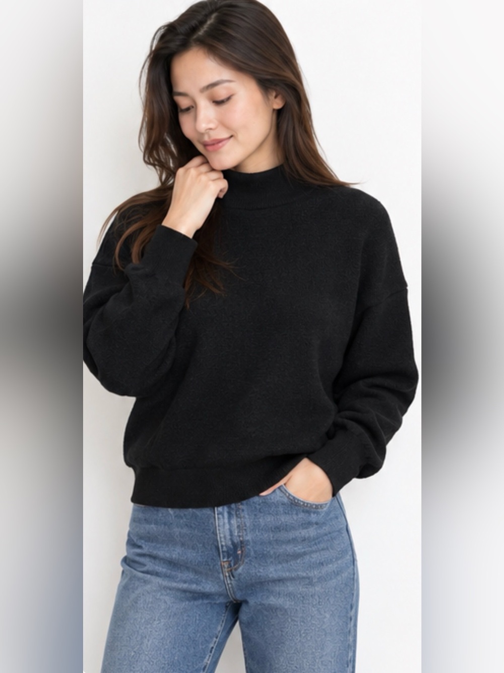 Wayne Gretzky 100% Pure New Wool Black Mock Neck Sweater Size M